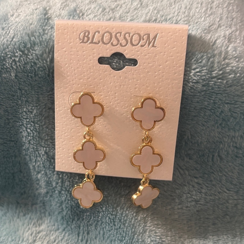 Gold and White Clover Earrings